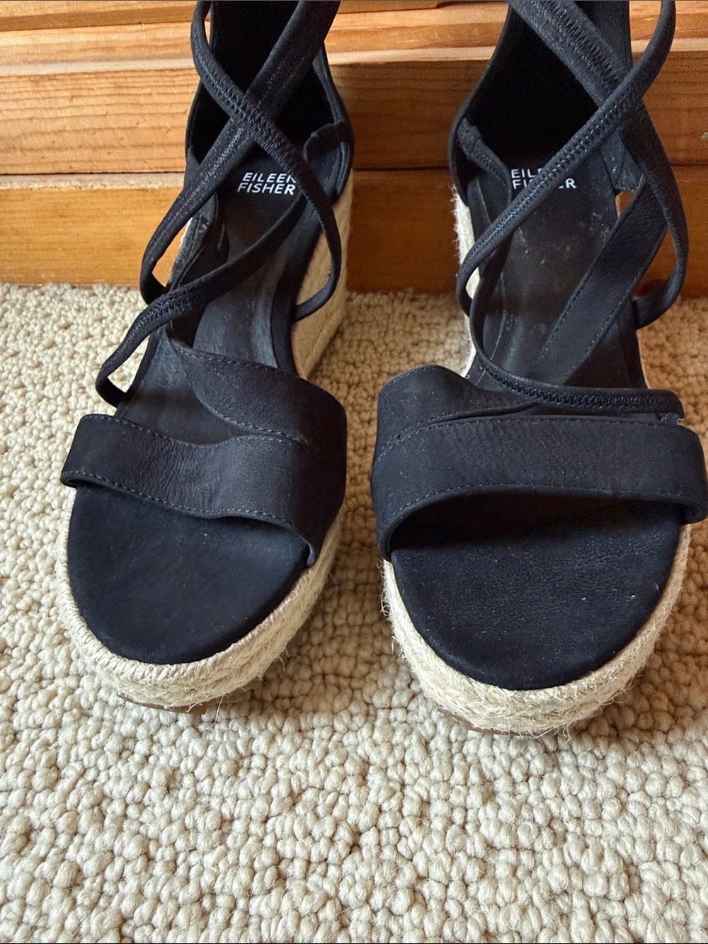Eileen Fisher Women’s Black Espadrille Wedge Sandals Size 7.5 - Picture 3 of 7